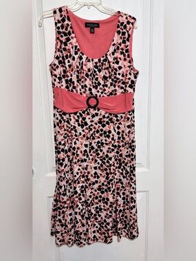 Perceptions Pink Mosaic Belted Sleeveless Midi Dress